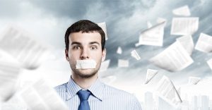 Agency production mark-ups - man with taped mouth
