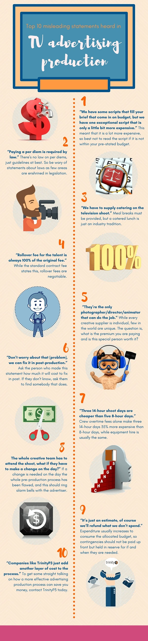 Top 10 misleading statements heard in TV advertising production - Infographic